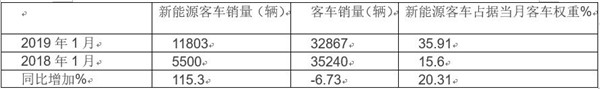2019年1月新能源客车市场特点评析
