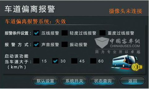 车道偏离报警系统在KL-988中的集成界面